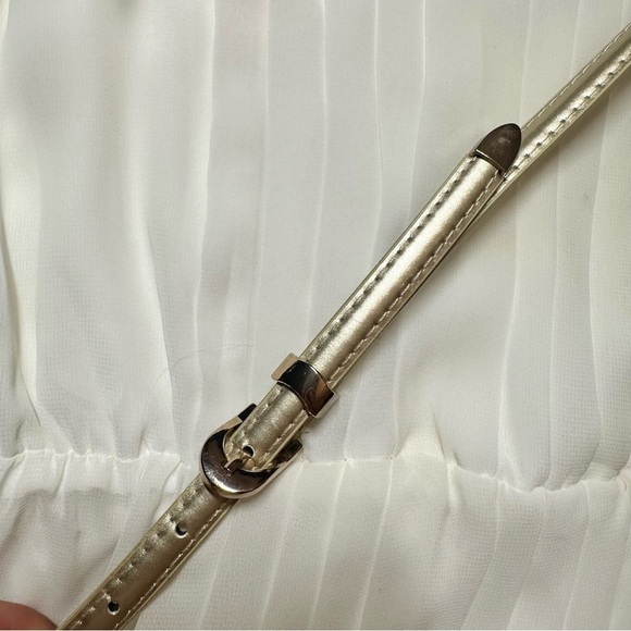 Dress Barn Elegant White Sleeveless Dress With Pleats and Cream Color Belt - Picture 8 of 8